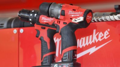Vilnius, Lithuania - April 25: Milwaukee power tools on April 25, 2019 in Vilnius Lithuania. The Milwaukee Electric Tool Corporation produces power tools and hand tools